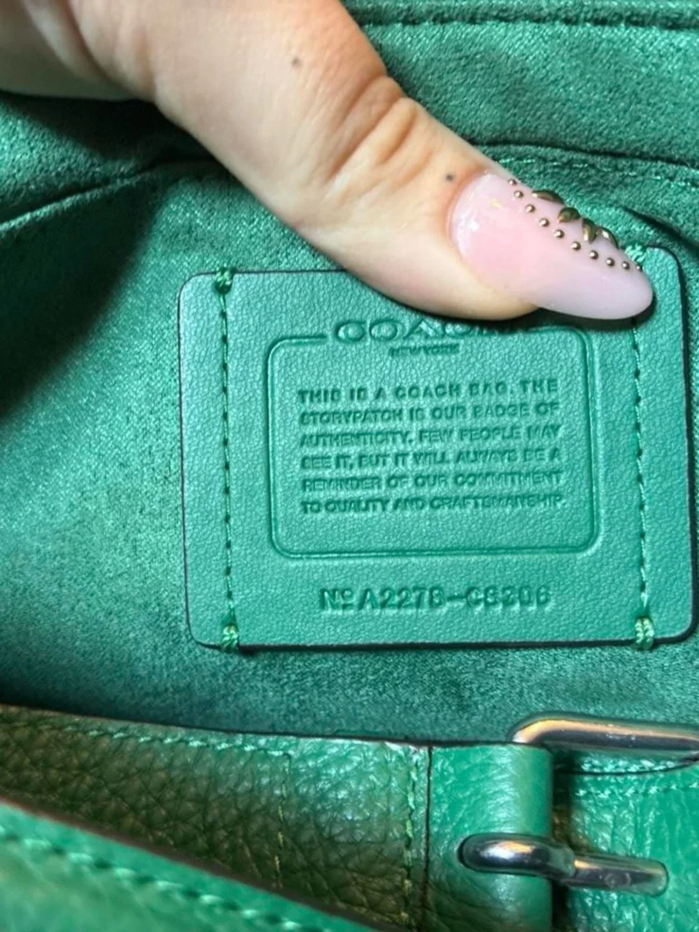 Coach Green Signature Jacquard Shoulder Bag with Leather Trim